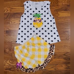 Polka Dot Pineapple Tank With Matching Yellow Plaid Shorts Set
